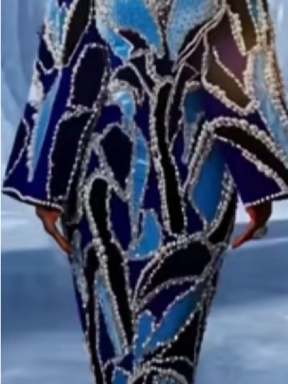 Balenciaga Blue and Black Beaded Long Sleeve Dress